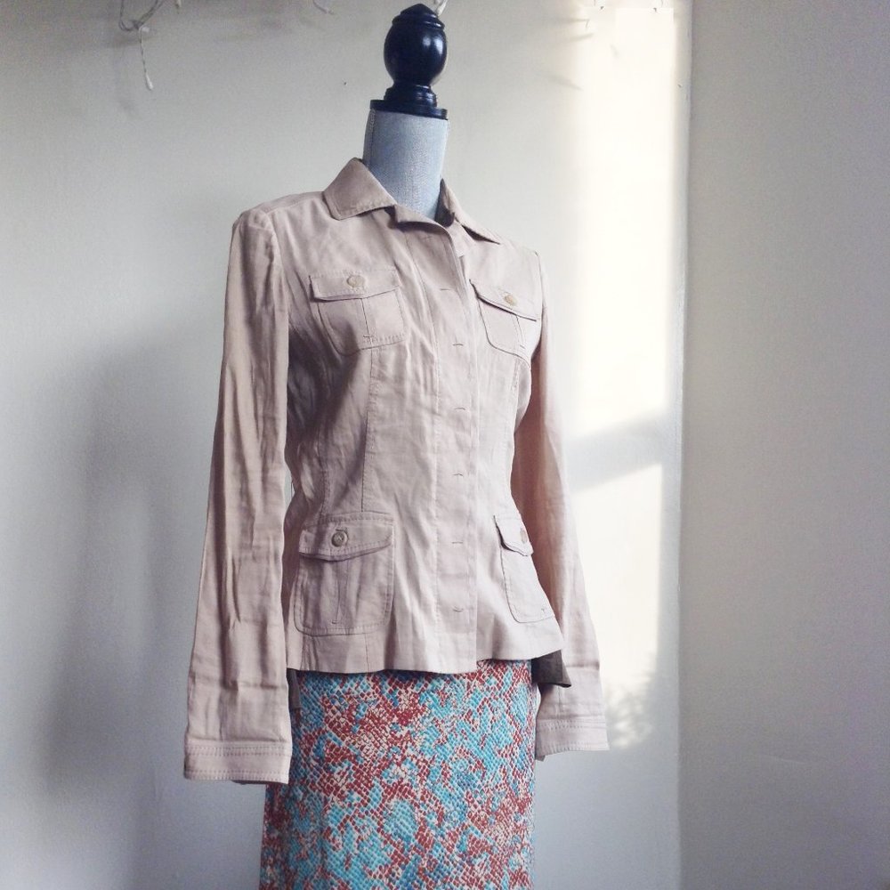 Elie Tahari Jacket Stretch Linen Khaki Utility S 6